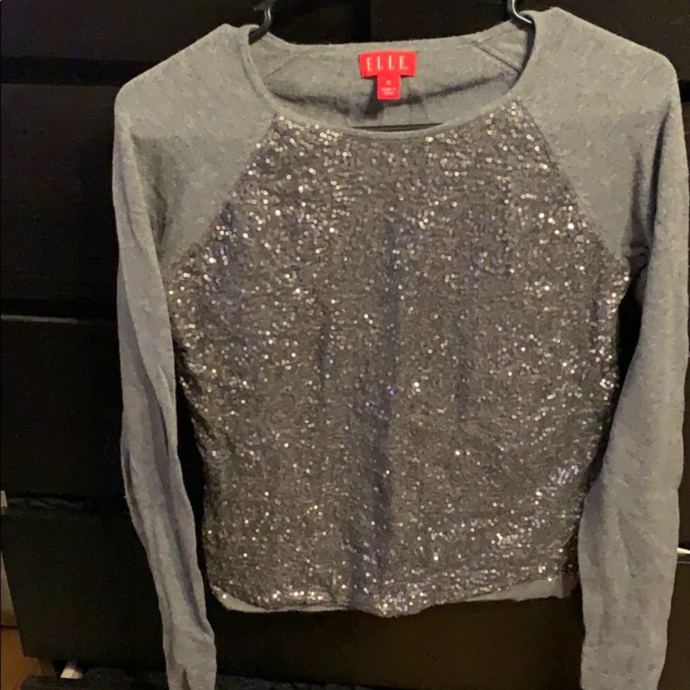 Grey sequin front sweater